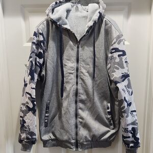 Gray and Blue Camouflage Hoodie Jacket